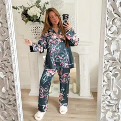 ENSEMBLE PYJAMA FLEURI BLEU CANARD