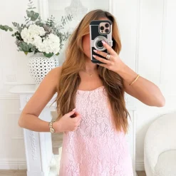 ENSEMBLE TOP PANTALON PINK DENTELLE