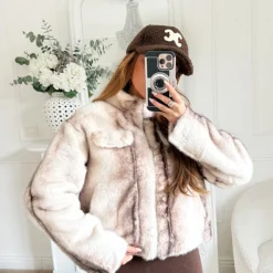 FOURRURE BEIGE ET CHOCO MARJOLAINE