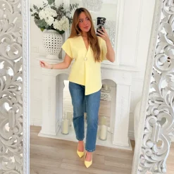 GILET ASYMETRIQUE JAUNE PASTEL