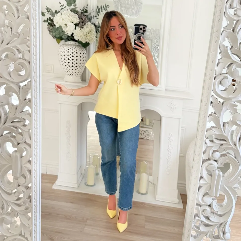 GILET ASYMETRIQUE JAUNE PASTEL