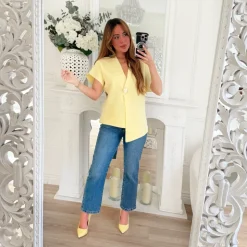 GILET ASYMETRIQUE JAUNE PASTEL