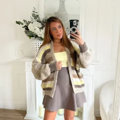 GILET BEIGE MOHAIR RAYURES