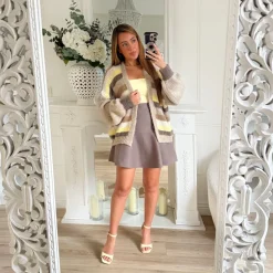 GILET BEIGE MOHAIR RAYURES