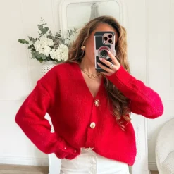 GILET ROUGE BOUTONS BIJOUX