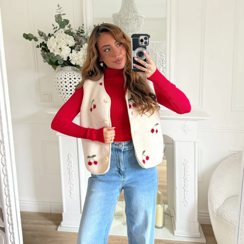 GILET SANS MANCHE MOUMOUTE MOTIFS CERISES