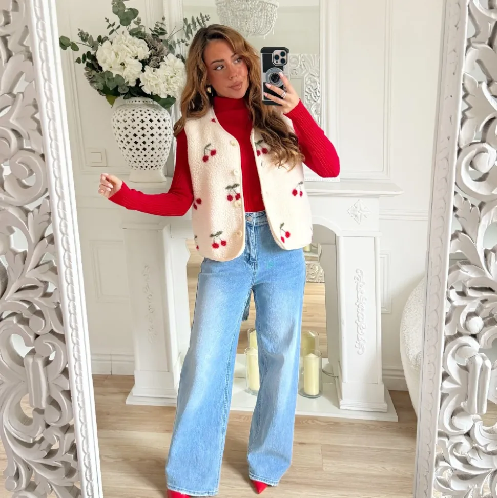 GILET SANS MANCHE MOUMOUTE MOTIFS CERISES