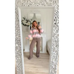 GILET TAUPE RAYURES PINK GAËLLE