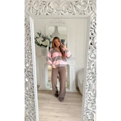 GILET TAUPE RAYURES PINK GAËLLE