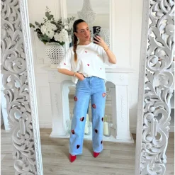 JEAN STRETCH COEURS ROUGES