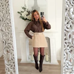 JUPE ASPECT DAIM AVEC CEINTURE LOUISA