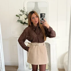 JUPE ASPECT DAIM AVEC CEINTURE LOUISA