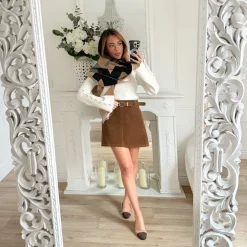 JUPE CAMEL ASPECT DAIM AVEC CEINTURE LOUISA