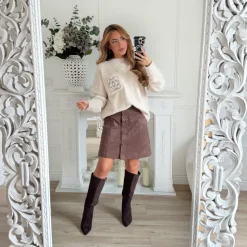 JUPE DAIM BOUTONS CHOCO