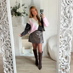 JUPE PORTEFEUILLE SIMILI CUIR CHOCO LYA