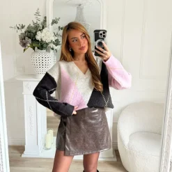 JUPE PORTEFEUILLE SIMILI CUIR CHOCO LYA