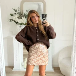 JUPE SEQUINS ELASTIQUE NUDE