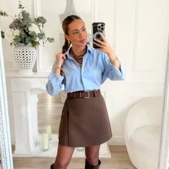 JUPE SHORT CHOCO AVEC CEINTURE ELIANA