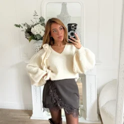 JUPE SHORT CHOCO DENTELLE