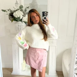 JUPE SHORT EN JEAN VIEUX ROSE