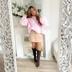 JUPE SHORT SUÉDINE TAUPE AMÉLIE