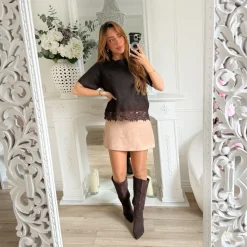 JUPE SHORT SUÉDINE TAUPE AMÉLIE