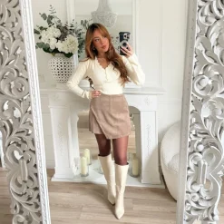 JUPE SHORT SUÉDINE TAUPE LÉONTINE