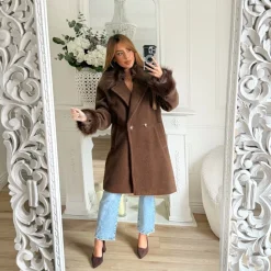 LONG MANTEAU CHOCO MANCHES ET COL FOURRURE JACQUELINE