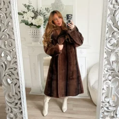 LONG MANTEAU FOURRURE CHOCO NUANCES