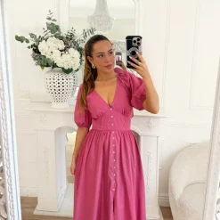 LONG ROBE FRAMBOISE DOS À NOUER