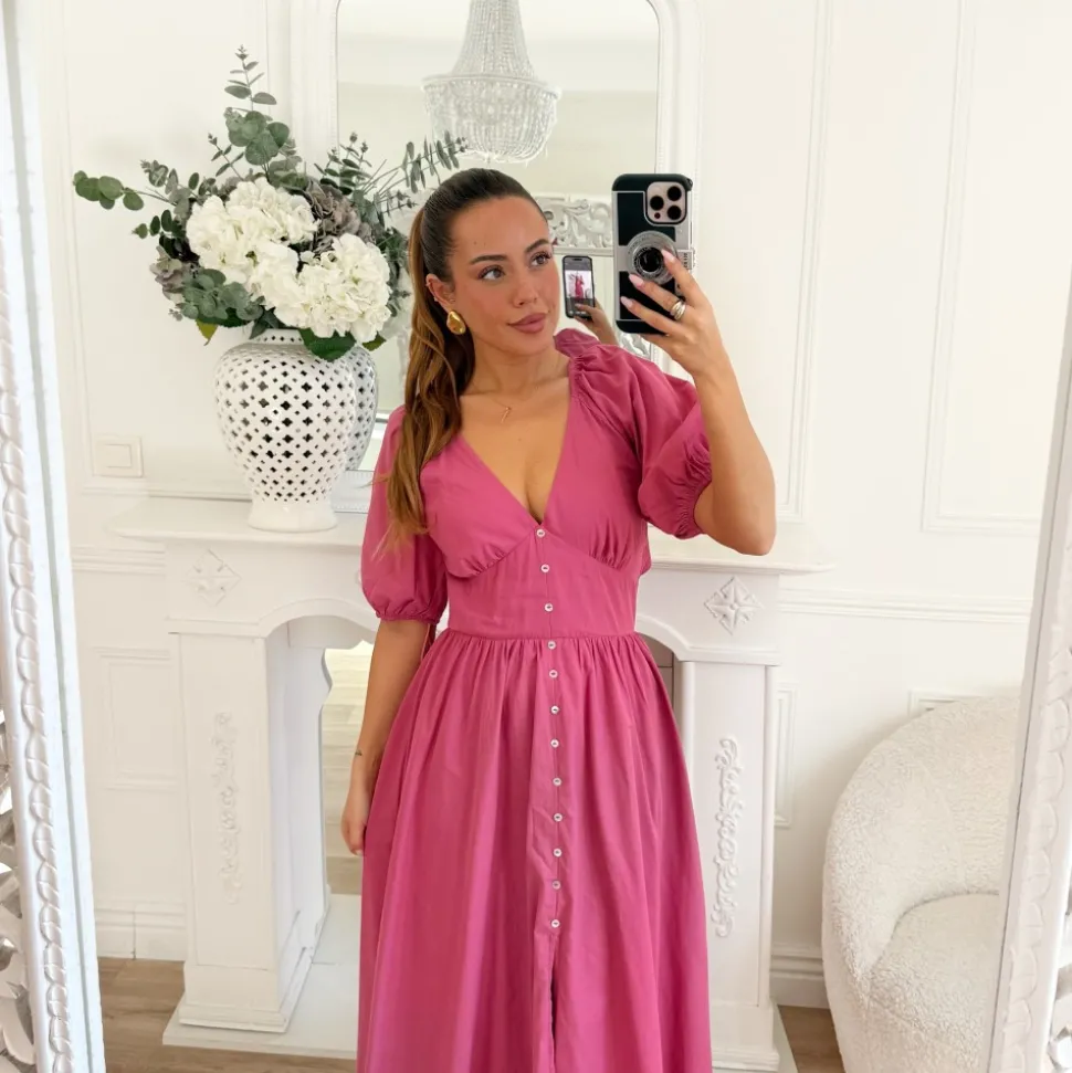 LONG ROBE FRAMBOISE DOS À NOUER