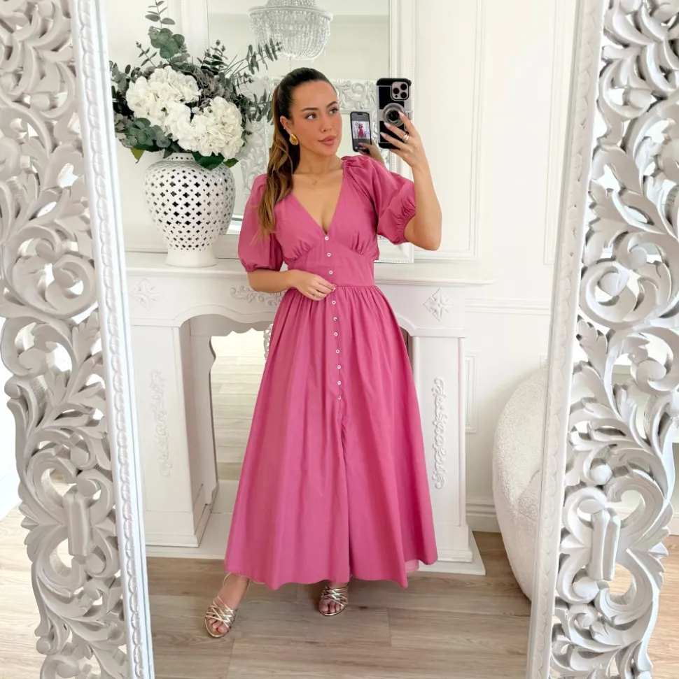 LONG ROBE FRAMBOISE DOS À NOUER