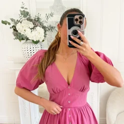 LONG ROBE FRAMBOISE DOS À NOUER