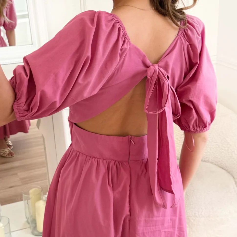 LONG ROBE FRAMBOISE DOS À NOUER