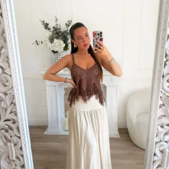 LONGUE JUPE BEIGE FENTE