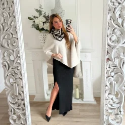 LONGUE JUPE MAILLE BLACK FENTE RAÏSSA