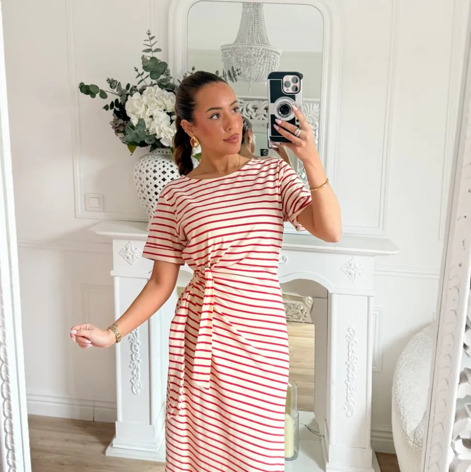 LONGUE ROBE À NOUER MARINIERE ROUGE