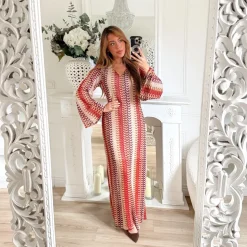 LONGUE ROBE CROCHET TERRACOTA BEIGE