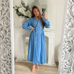 LONGUE ROBE DENIM OFFICIER BOUTONS DORÉS