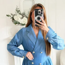 LONGUE ROBE DENIM OFFICIER BOUTONS DORÉS