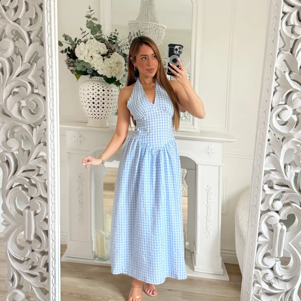 LONGUE ROBE DOS NU BLEUE VICHY