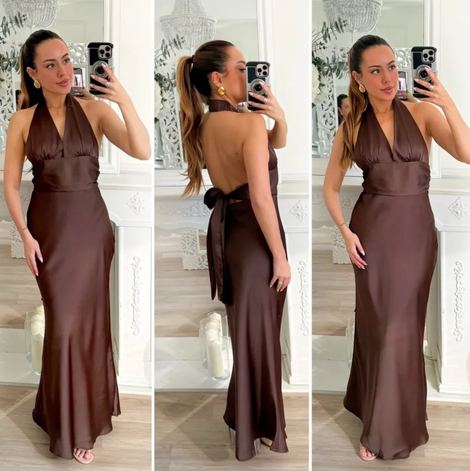 LONGUE ROBE DOS NU CHOCO SATIN