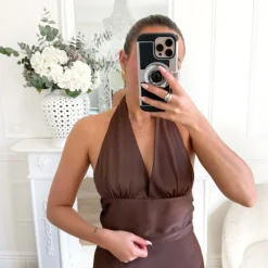 LONGUE ROBE DOS NU CHOCO SATIN