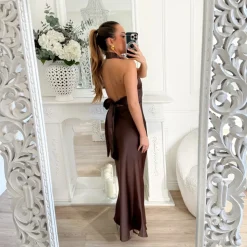 LONGUE ROBE DOS NU CHOCO SATIN