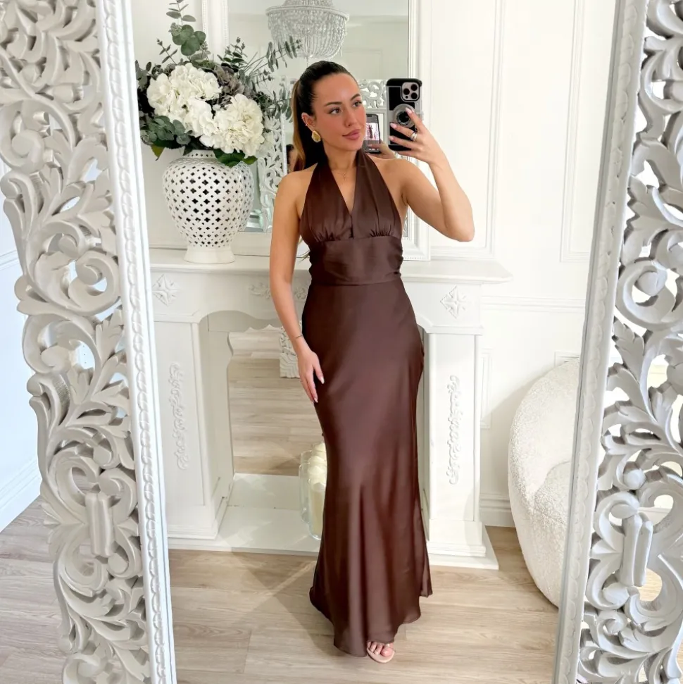 LONGUE ROBE DOS NU CHOCO SATIN