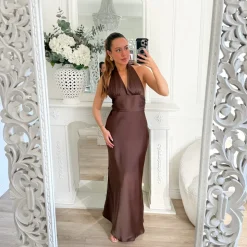 LONGUE ROBE DOS NU CHOCO SATIN