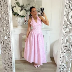 LONGUE ROBE DOS NU PINK VICHY