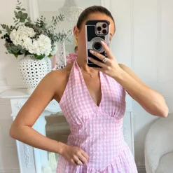 LONGUE ROBE DOS NU PINK VICHY