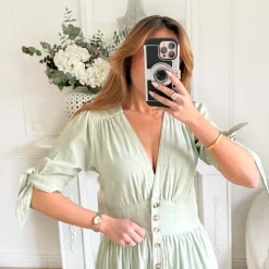 LONGUE ROBE EN JEAN VERT SAUGE