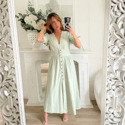 LONGUE ROBE EN JEAN VERT SAUGE